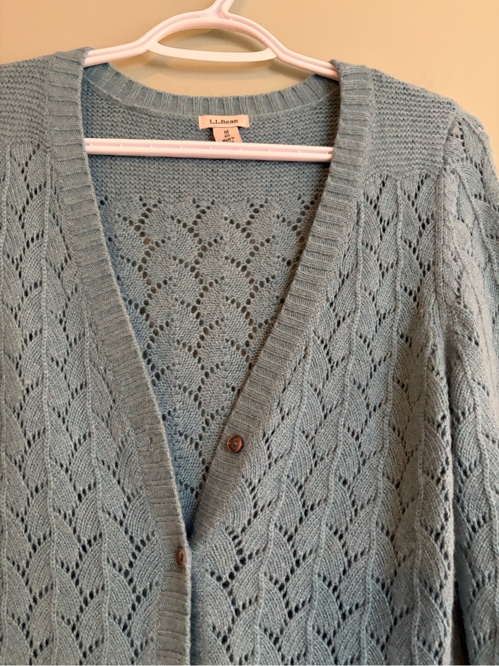 LL Bean Cardigan M Blue Lambswool Angora Cashmere Knit Grandmacore Cottagecore - Picture 2 of 16